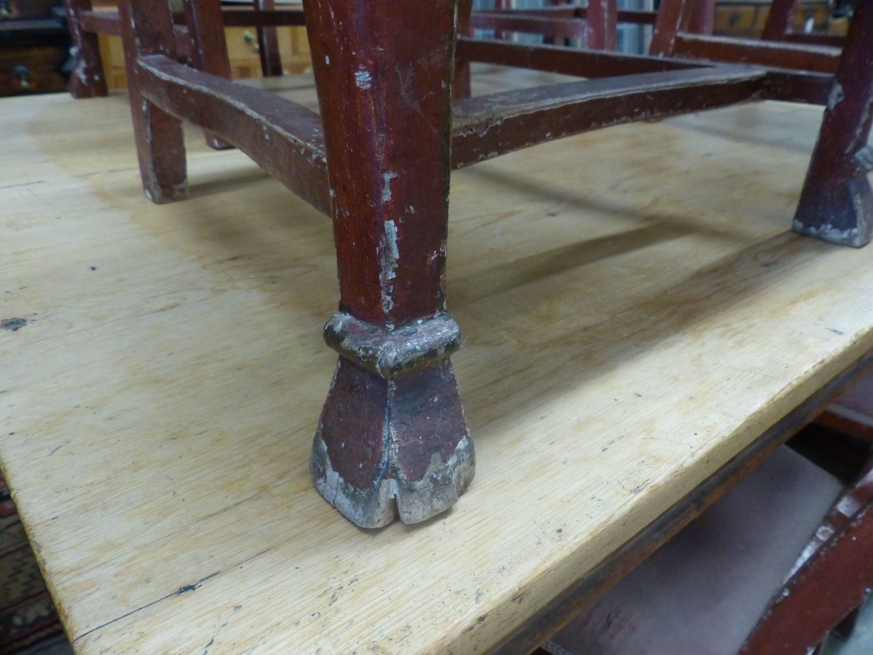 A set of eight Dutch red painted dining chairs